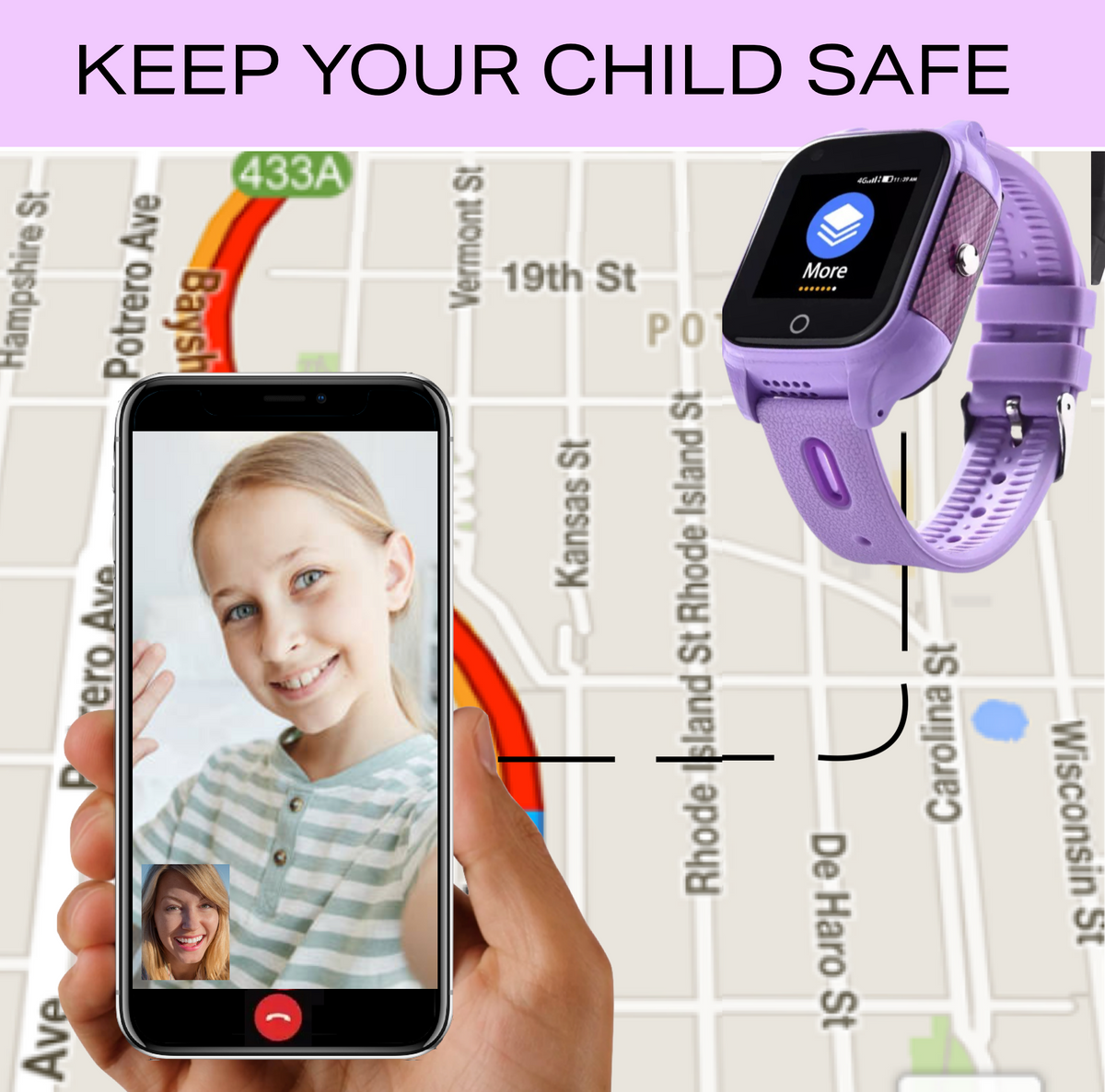 Purple 4G Safety Smart Watch for Kids - HASHTAG ONLINE